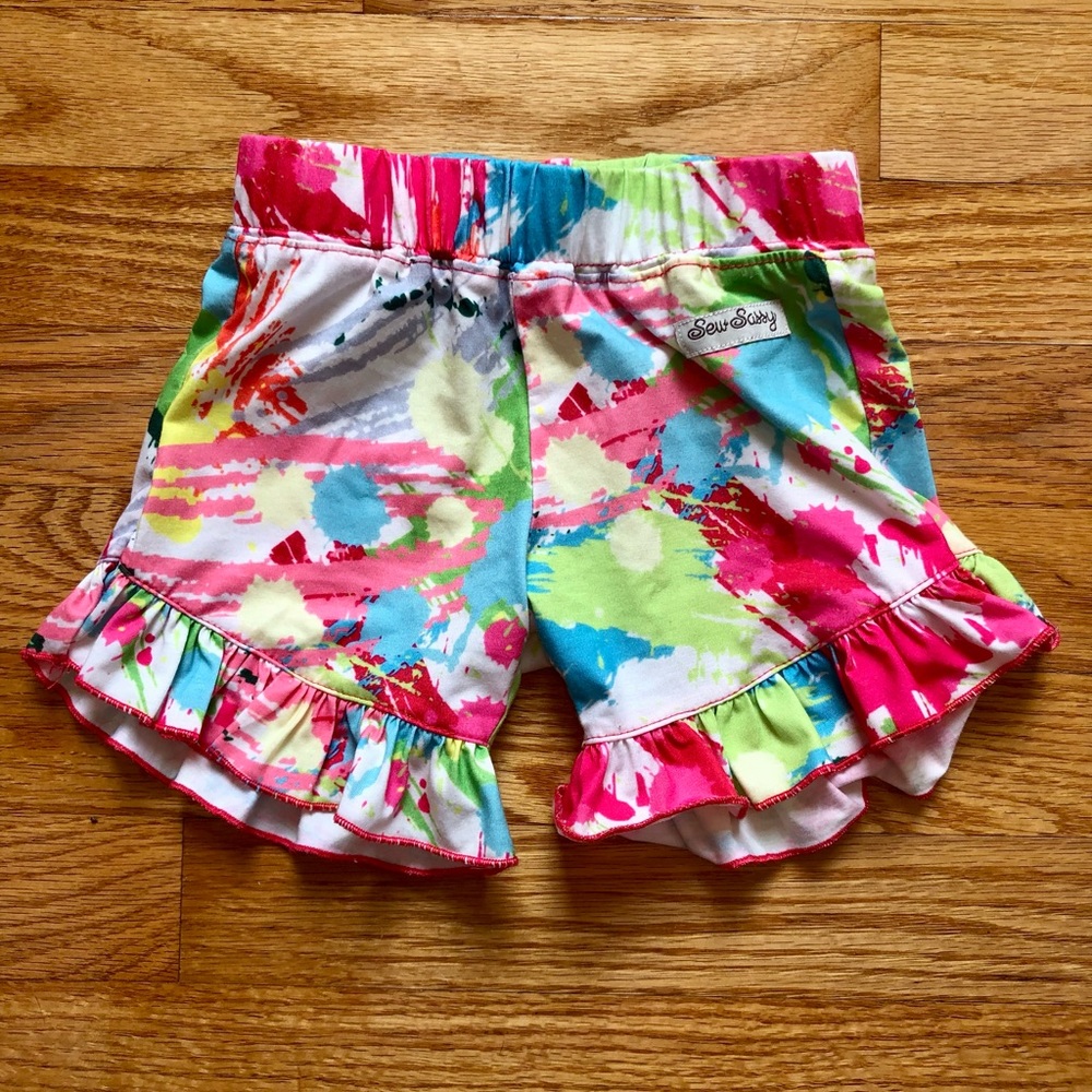 Sew Sassy Ruffle Shorts Paint Splatter Size 2